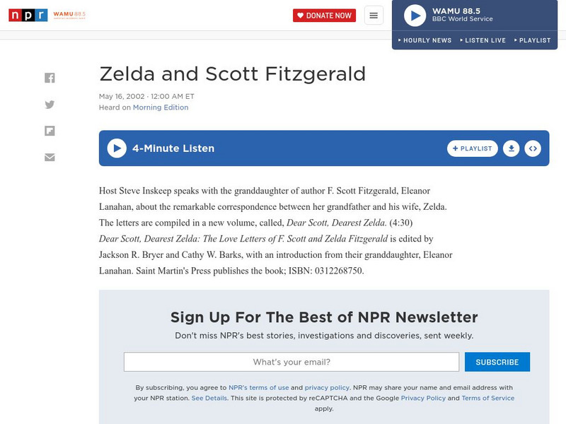 Npr: Dear Scott, Dearest Zelda Audio Npr: Dear Scott, Dearest Zelda Audio