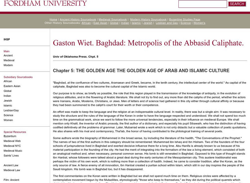 Fordham University: Medieval Sourcebook: Baghdad Handout Fordham University: Medieval Sourcebook: Baghdad Handout