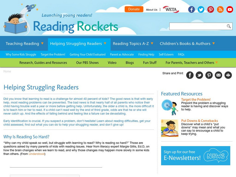 Reading Rockets: Helping Struggling Readers Handout Reading Rockets: Helping Struggling Readers Handout