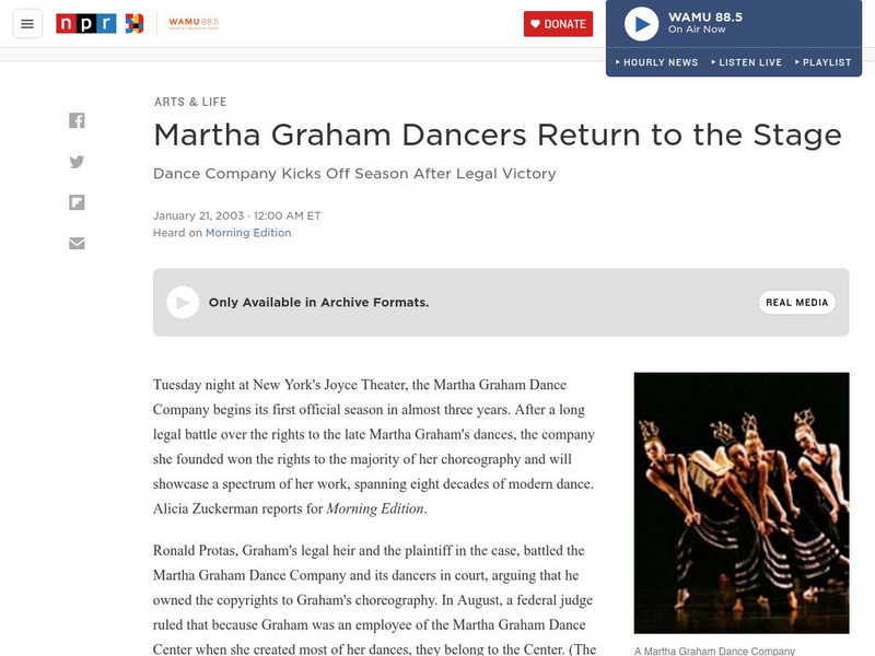 Npr: Martha Graham Dancers Return to the Stage Article Npr: Martha Graham Dancers Return to the Stage Article