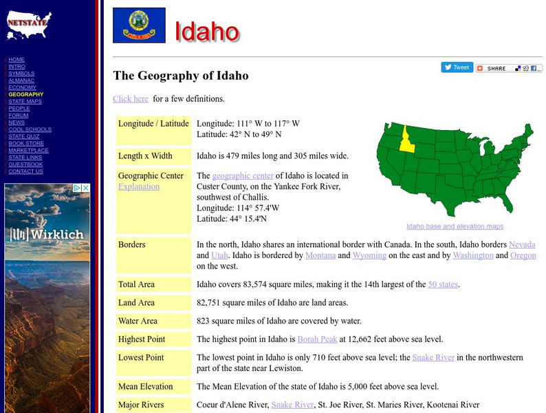 Net State: The Geography of Idaho Handout Net State: The Geography of Idaho Handout