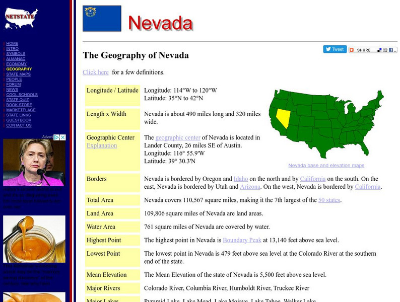 Net state.com: The Geography of Nevada Handout Net state.com: The Geography of Nevada Handout