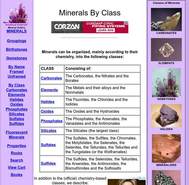 Amethyst Galleries: Mineral Gallery: Minerals by Class Handout Amethyst Galleries: Mineral Gallery: Minerals by Class Handout