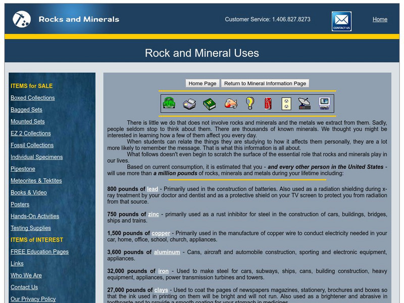 Rocks and minerals.com: Rock and Mineral Uses Handout Rocks and minerals.com: Rock and Mineral Uses Handout