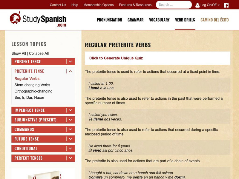 Study Spanish: Preterite Tense Regular Verbs Unit Plan Study Spanish: Preterite Tense Regular Verbs Unit Plan