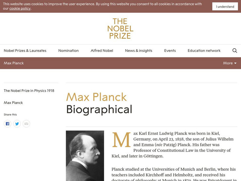 The Nobel Prize: Max Planck Biographical Handout The Nobel Prize: Max Planck Biographical Handout