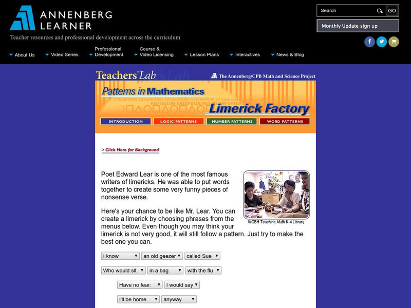Annenberg Learner: Patterns in Mathematics: Word Patterns Activities Activity