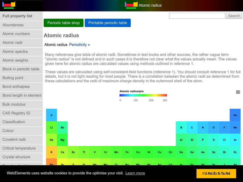 Web Elements Periodic Table: Atomic Radius Handout Web Elements Periodic Table: Atomic Radius Handout