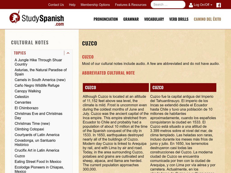 Study Spanish: Cuzco Activity Study Spanish: Cuzco Activity