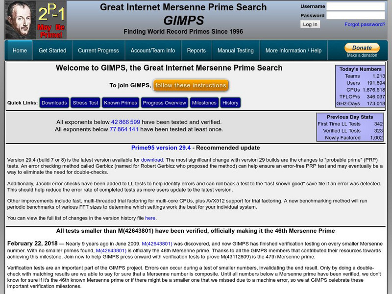 Mersenne Prime Search: Homepage Handout Mersenne Prime Search: Homepage Handout