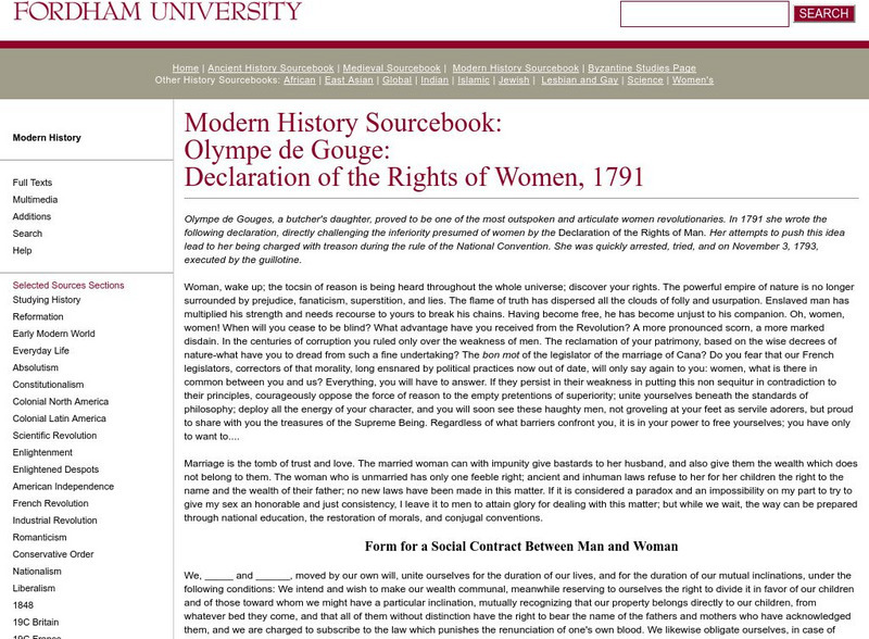 Fordham University: Modern History Sourcebook: Olympe De Gouge Primary Fordham University: Modern History Sourcebook: Olympe De Gouge Primary
