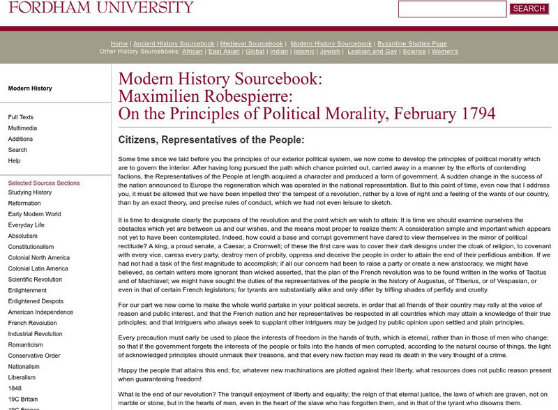Fordham University: Modern History Sourcebook: On the Principles of Political Morality Primary Fordham University: Modern History Sourcebook: On the Principles of Political Morality Primary