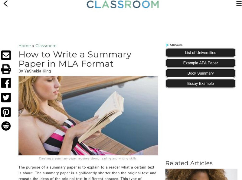 Classroom: How to Write a Summary Paper in Mla Format Article Classroom: How to Write a Summary Paper in Mla Format Article
