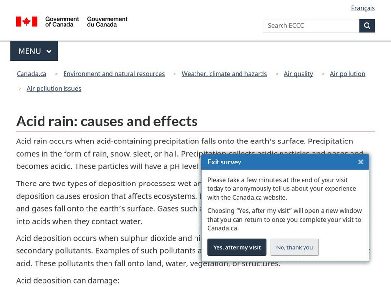 Government of Canada: Environment: Acid Rain: Causes and Effects Article Government of Canada: Environment: Acid Rain: Causes and Effects Article