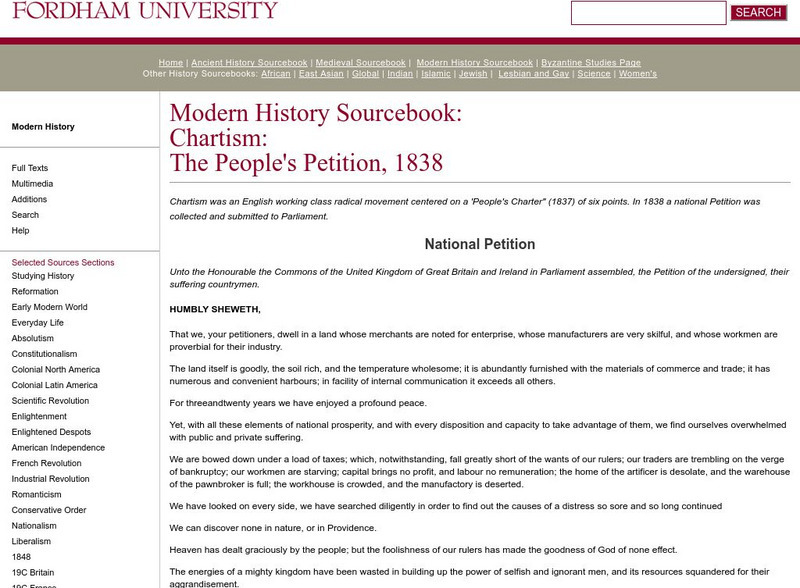 Fordham University: Modern History Sourcebook: The People's Petition Handout Fordham University: Modern History Sourcebook: The People's Petition Handout