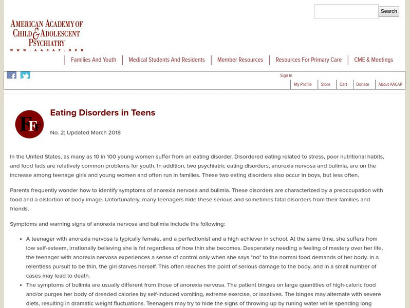 American Academy of Child and Adolescent Psychiatry: Eating Disorders in Teens Activity