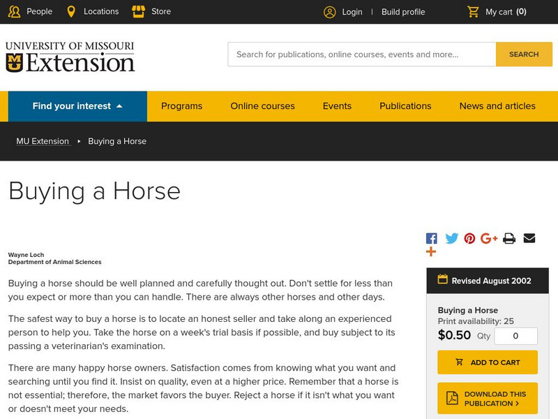 University of Missouri: Buying a Horse Website University of Missouri: Buying a Horse Website