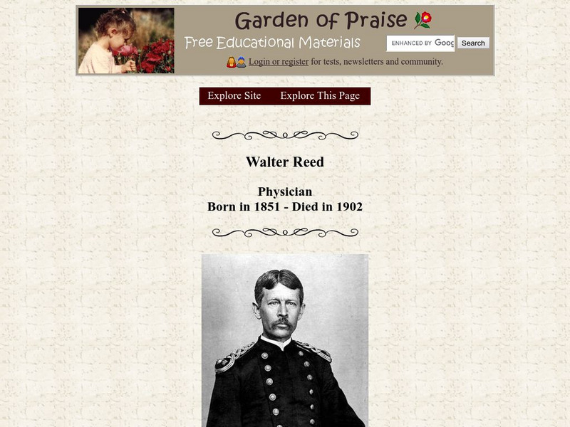 Garden of Praise: Walter Reed: Physician Handout Garden of Praise: Walter Reed: Physician Handout