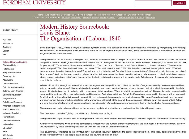 Fordham University: Modern History Sourcebook: Louis Blanc Article