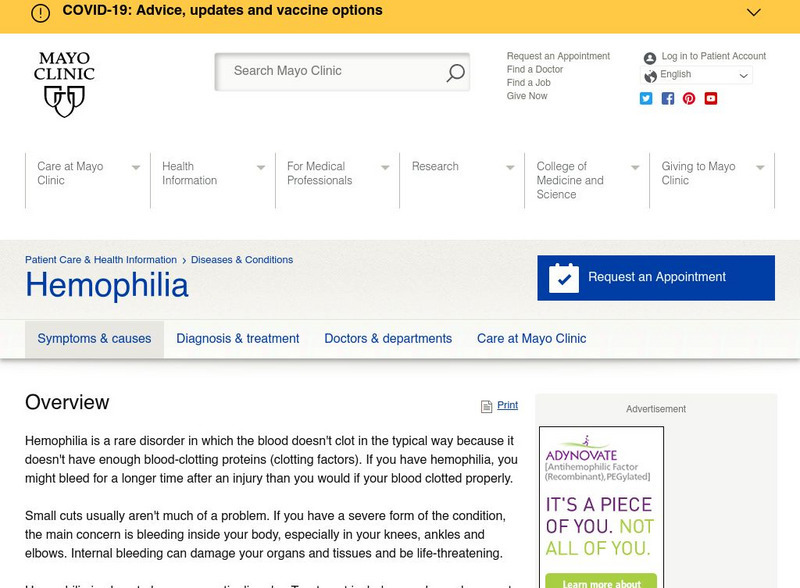 Mayo Clinic: Hemophilia Handout Mayo Clinic: Hemophilia Handout
