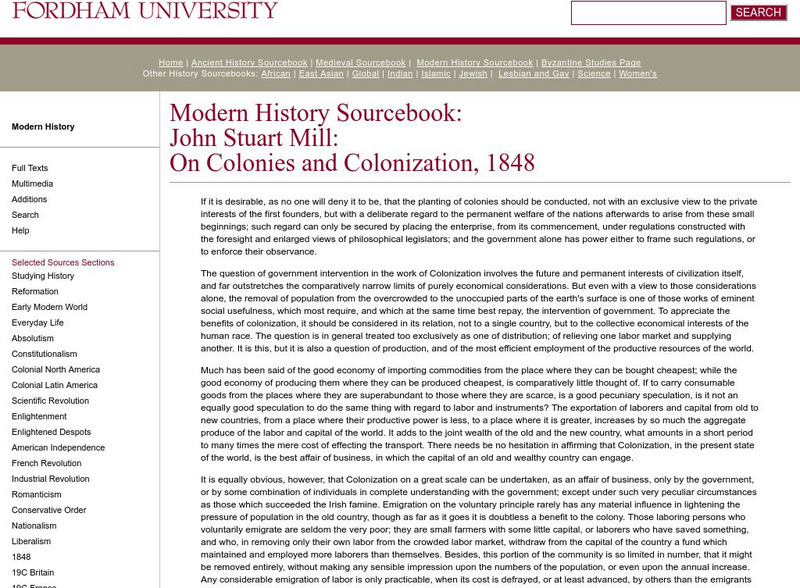 Fordham University: Modern History Sourcebook: On Colonies and Colonization Article Fordham University: Modern History Sourcebook: On Colonies and Colonization Article