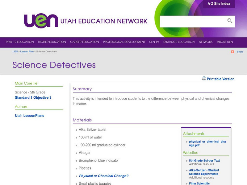 Uen: Science Detectives Lesson Plan Uen: Science Detectives Lesson Plan