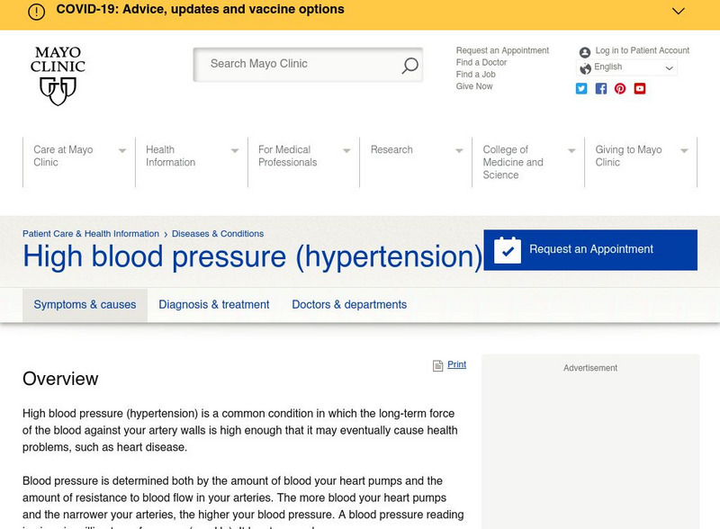Mayo Clinic: High Blood Pressure (Hypertension) Website Mayo Clinic: High Blood Pressure (Hypertension) Website