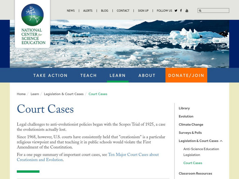 National Center for Science Education: Evolution and Creationism: Court Cases Handout