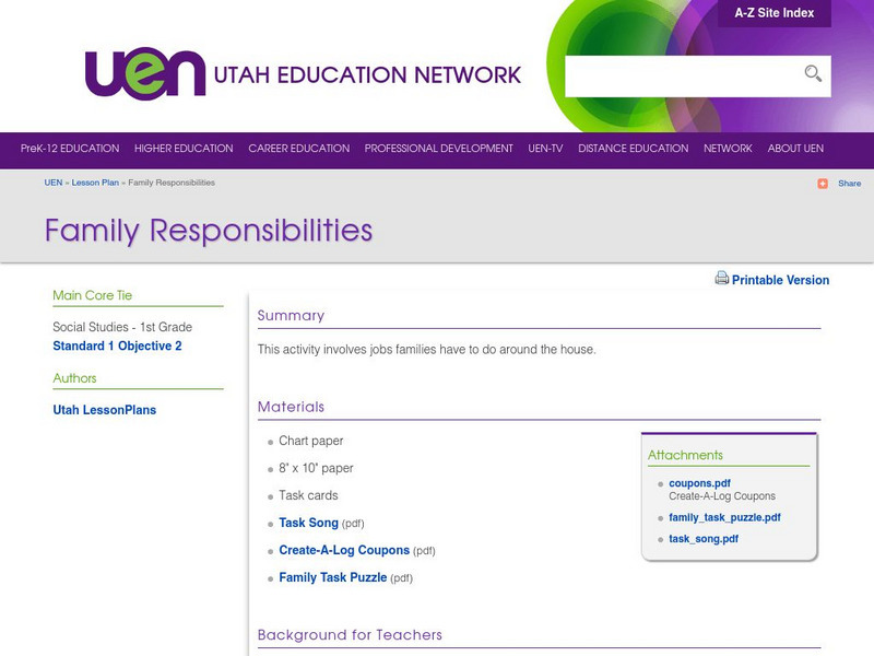 Uen: Family Responsibilities Lesson Plan Uen: Family Responsibilities Lesson Plan