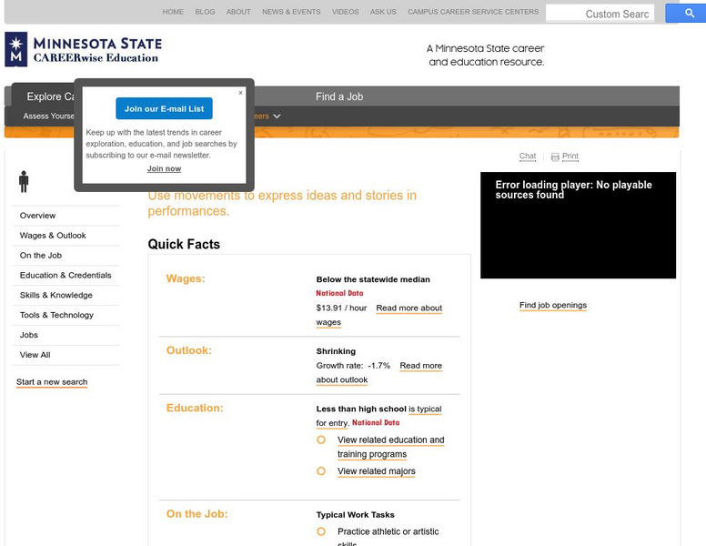 Careerwise Education: Dancers Website Careerwise Education: Dancers Website
