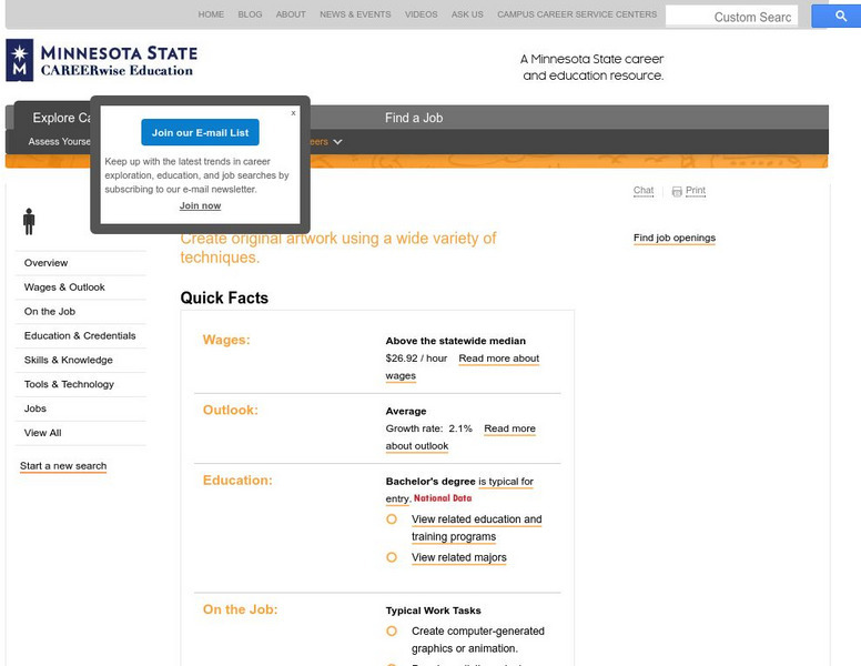 Careerwise Education: Fine Artists Handout