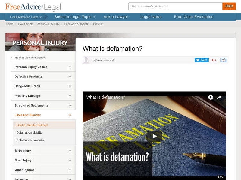 Free Advice Legal: What Is Defamation? Handout Free Advice Legal: What Is Defamation? Handout