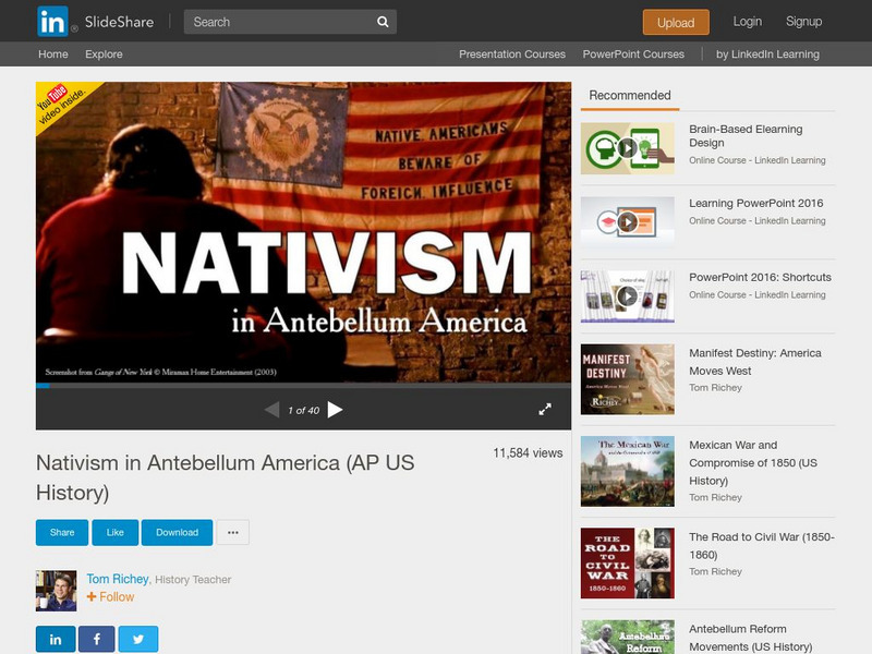 Tom Richey: Nativism in Antebellum America PPT Tom Richey: Nativism in Antebellum America PPT