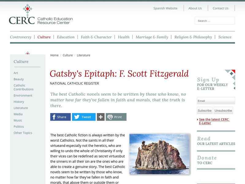 Catholic Education Resource Center: Gatsby's Epitaph: F. Scott Fitzgerald Article