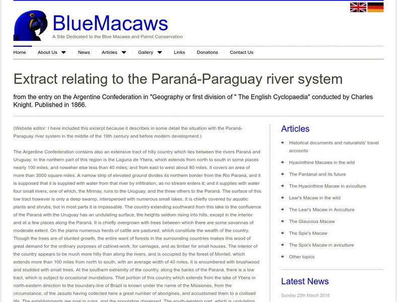 Blue Macaws: Relating to the Parana Paraguay River Primary Blue Macaws: Relating to the Parana Paraguay River Primary