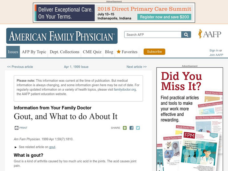 American Family Physician: Gout, and What to Do About It Handout