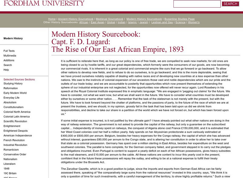 Fordham University: Modern History Sourcebook: The Rise of Our East African Empire, 1893 Primary Fordham University: Modern History Sourcebook: The Rise of Our East African Empire, 1893 Primary