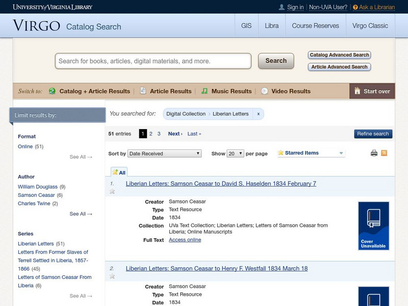 Electronic Text Center: Liberian Letters Primary Electronic Text Center: Liberian Letters Primary