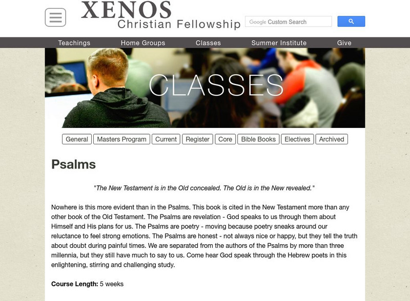 Xenos Christian Fellowship: Psalms Unit Plan Xenos Christian Fellowship: Psalms Unit Plan