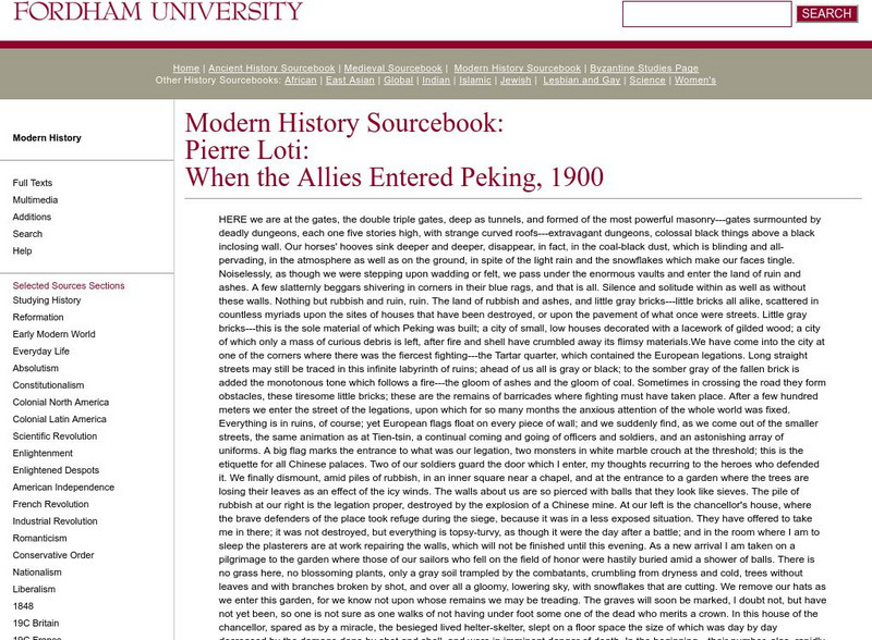 Fordham University: Modern History Sourcebook: When the Allies Entered Peking Primary