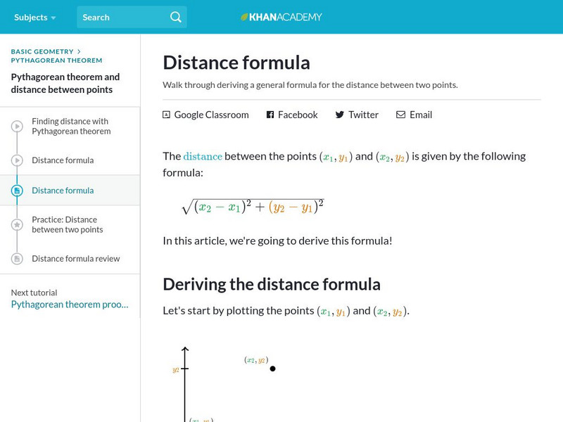 Khan Academy: Distance Formula Handout Khan Academy: Distance Formula Handout