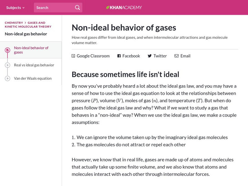 Khan Academy: Non Ideal Behavior of Gases eBook Khan Academy: Non Ideal Behavior of Gases eBook