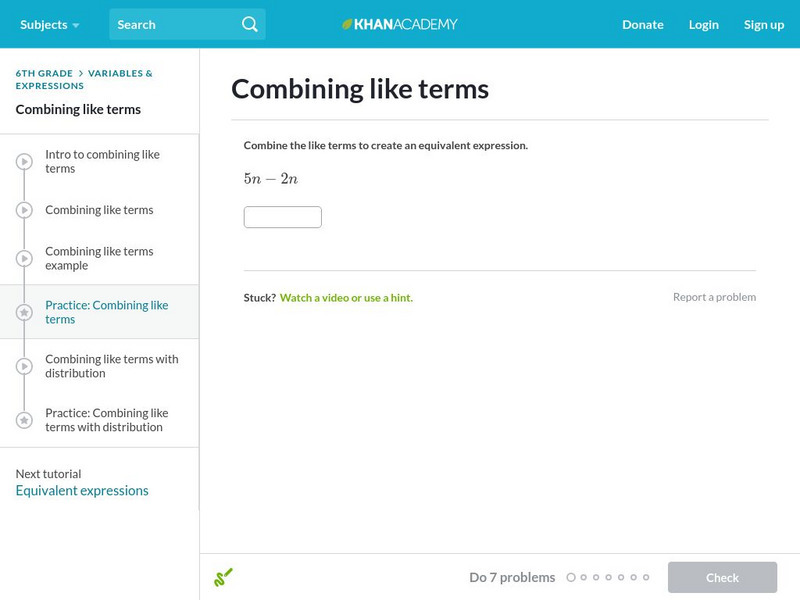 Khan Academy: Combining Like Terms Unit Plan