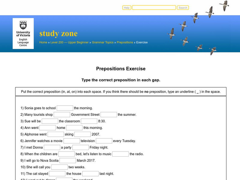 Elc Study Zone: Basic Prepositions Quiz Unknown Type Elc Study Zone: Basic Prepositions Quiz Unknown Type