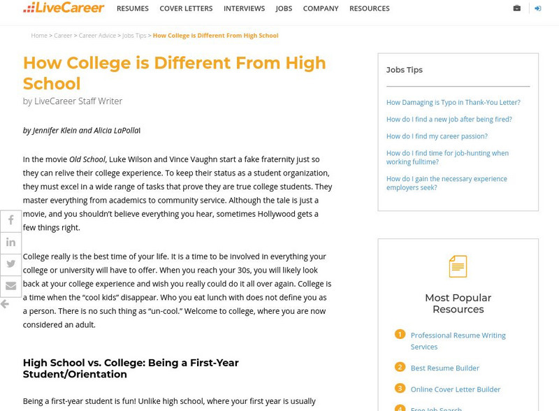 Live Career: Quintessential Careers: How College Is Different From High School Article Live Career: Quintessential Careers: How College Is Different From High School Article