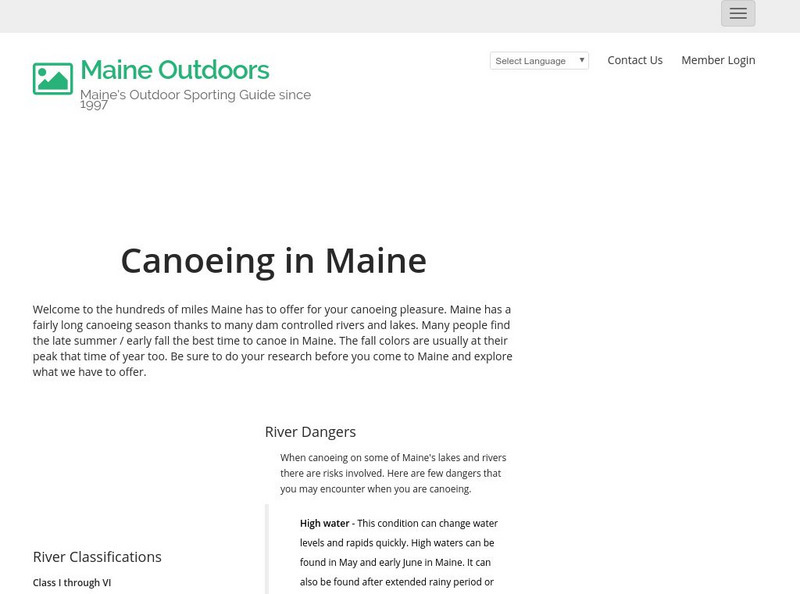 Maine Outdoors: Canoeing in Maine: River Dangers Handout Maine Outdoors: Canoeing in Maine: River Dangers Handout