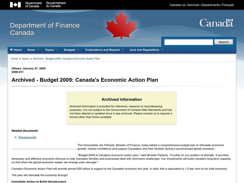 Government of Canada: Budget 2009: Canada's Economic Action Plan Handout Government of Canada: Budget 2009: Canada's Economic Action Plan Handout