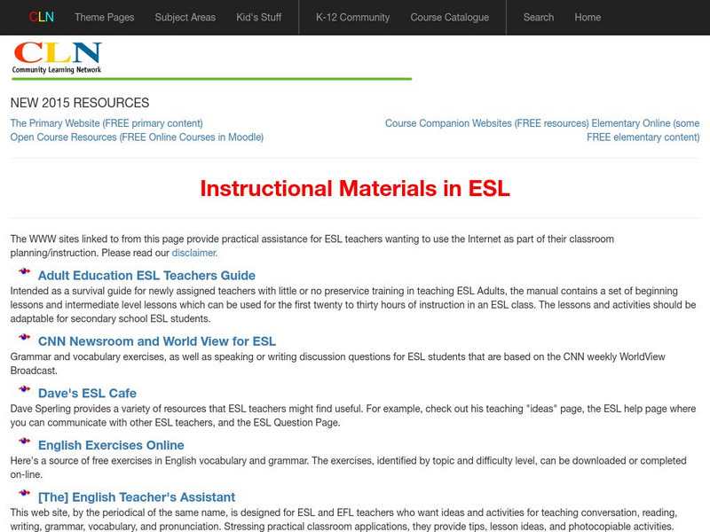 Cln: Instructional Materials in Esl Website Cln: Instructional Materials in Esl Website