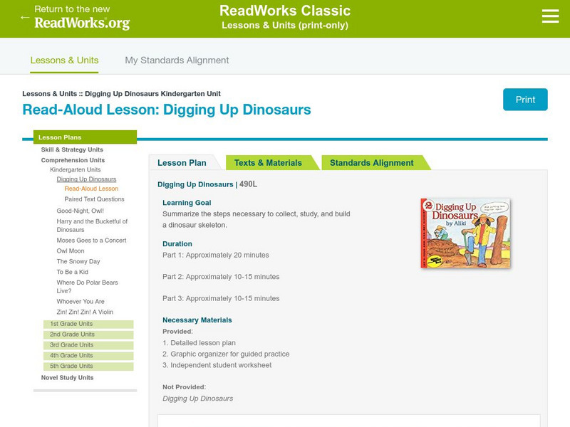 Read Works: Read Aloud Lesson: Digging Up Dinosaurs Lesson Plan Read Works: Read Aloud Lesson: Digging Up Dinosaurs Lesson Plan