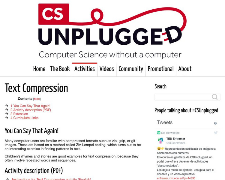 University of Canterbury; Cs Unplugged: Text Compression Lesson Plan